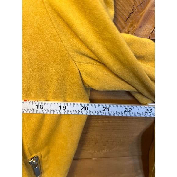 Bagatelle Drape Front Jacket Gold Yellow Suede Feel Edgy Lightweight Open Blazer - Picture 5 of 8